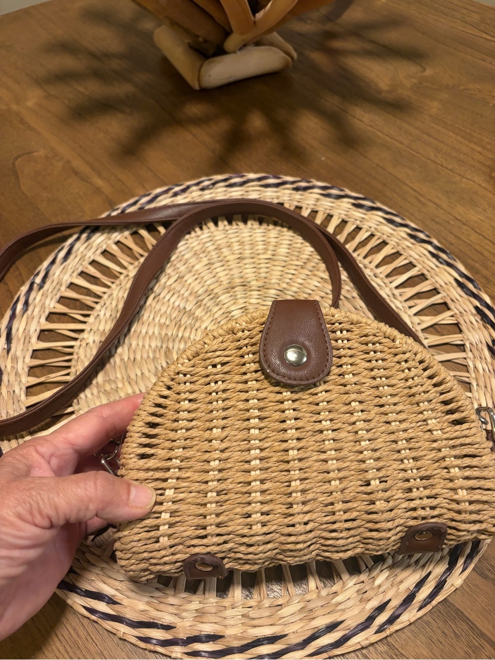WHBM Woven Straw Crossbody Bag with Brown Trim